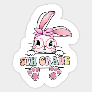 Vintage Happy Easter Bunny 5th Grade Teacher For Girls Kids Sticker